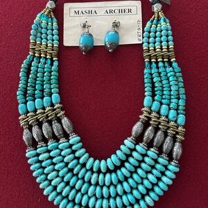 Marsha Archer 5 Strand Turquoise and Tibetan Silver necklace and earrings